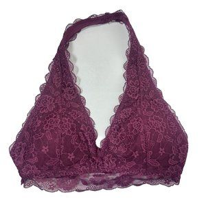 Gilly Hicks Womens Sydney Bralette Lacey Halter Eye Hook Wine Mulberry Size S
